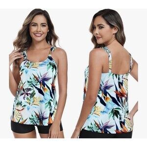 Ocean Blues Womens Tankini Swimsuit Loose Fit Tank Top tankini leaf print size M